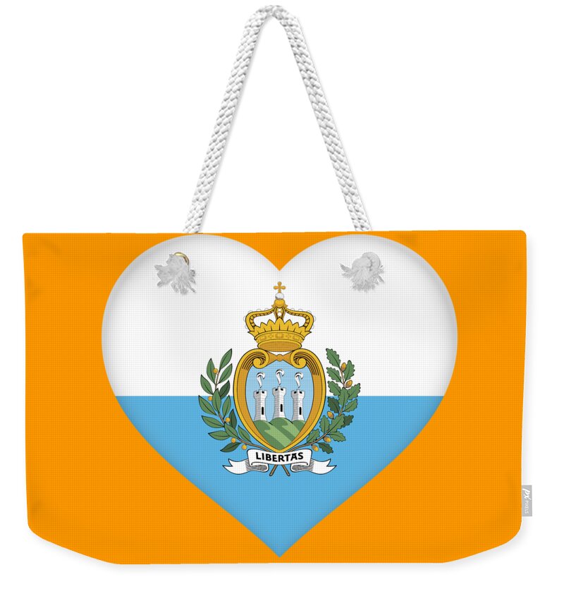 San Marino Weekender Tote Bag featuring the digital art Flag of San Marino Heart by Roy Pedersen