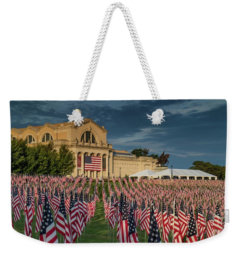 American Flag Weekender Tote Bag featuring the photograph Flags of Valor on Art Hill by Garry McMichael