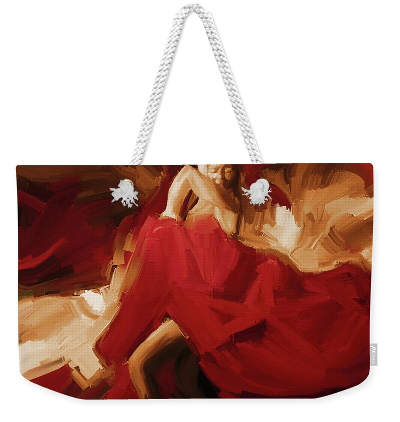 Jazz Weekender Tote Bag featuring the painting Flamenco Spanish Dance Painting 01 by Gull G