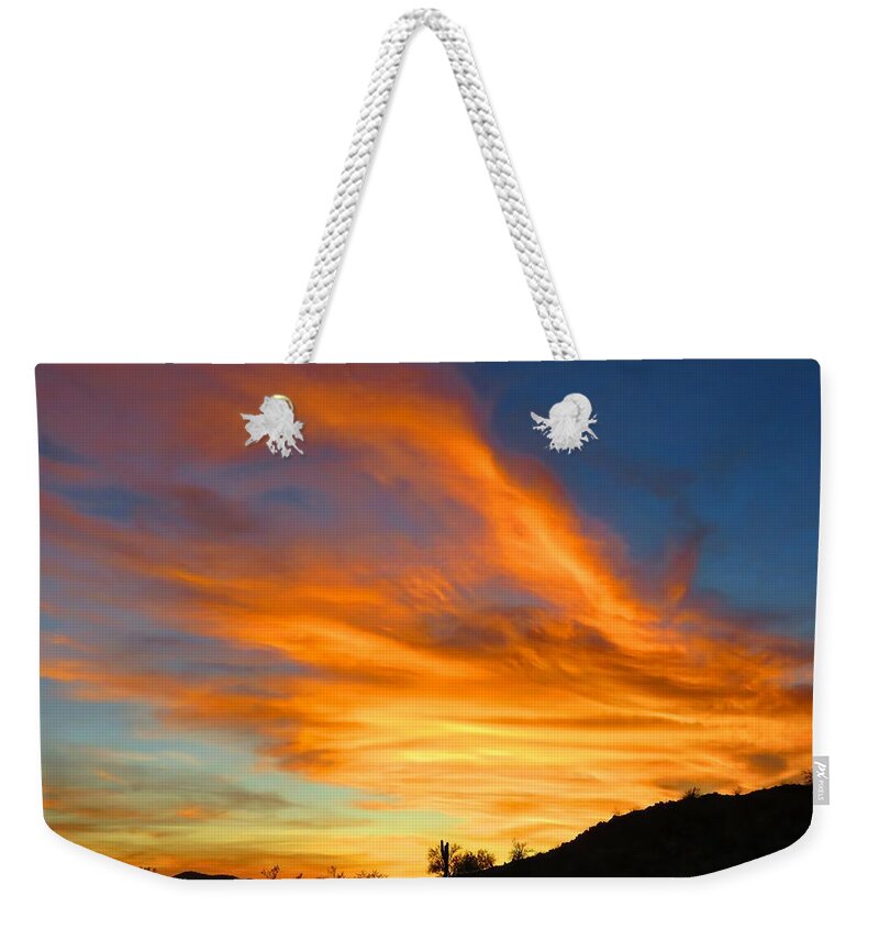 Arizona Weekender Tote Bag featuring the photograph Flaming Hand Sunset by Judy Kennedy