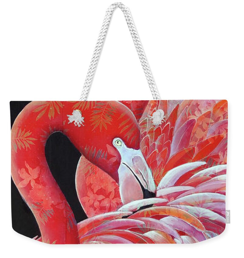 Flamingo Weekender Tote Bag featuring the painting Flaming Oh x Two by Ande Hall