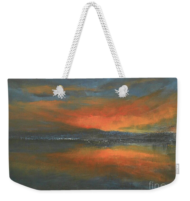 Abstract Weekender Tote Bag featuring the painting Flaming Sunset by Jane See