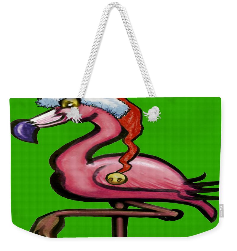 Flamingo Weekender Tote Bag featuring the greeting card Flamingo Christmas by Kevin Middleton