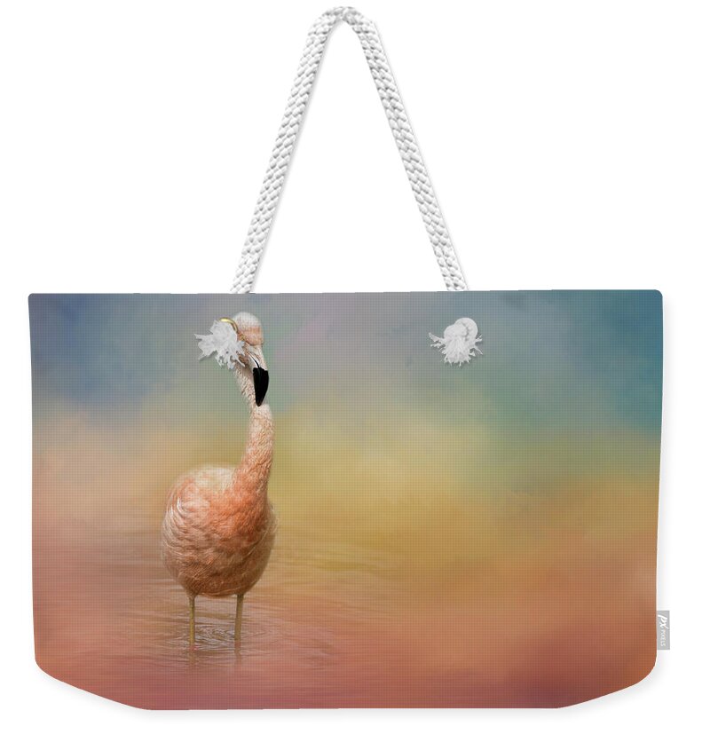 Jai Johnson Weekender Tote Bag featuring the photograph Flamingo Friday Bird Art by Jai Johnson