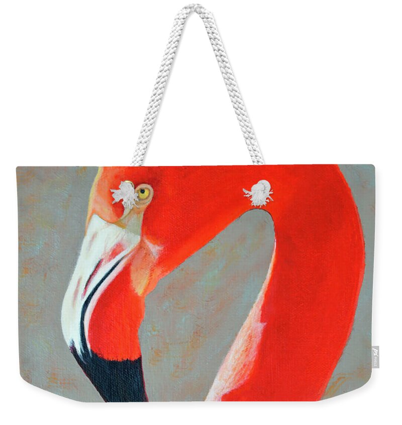 Flamingo Portrait Weekender Tote Bag featuring the painting Flamingo Portrait by Jimmie Bartlett