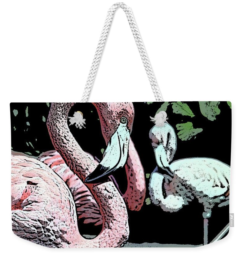 Pink Weekender Tote Bag featuring the photograph Flamingos II by Jim And Emily Bush