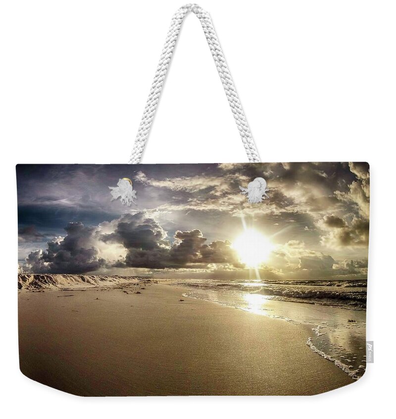 Alabama Weekender Tote Bag featuring the digital art Flat Beach and Wave by Michael Thomas