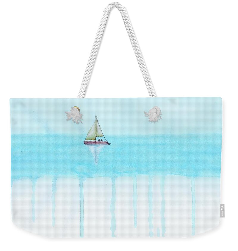 Flat Weekender Tote Bag featuring the painting Flat Earth by Edwin Alverio