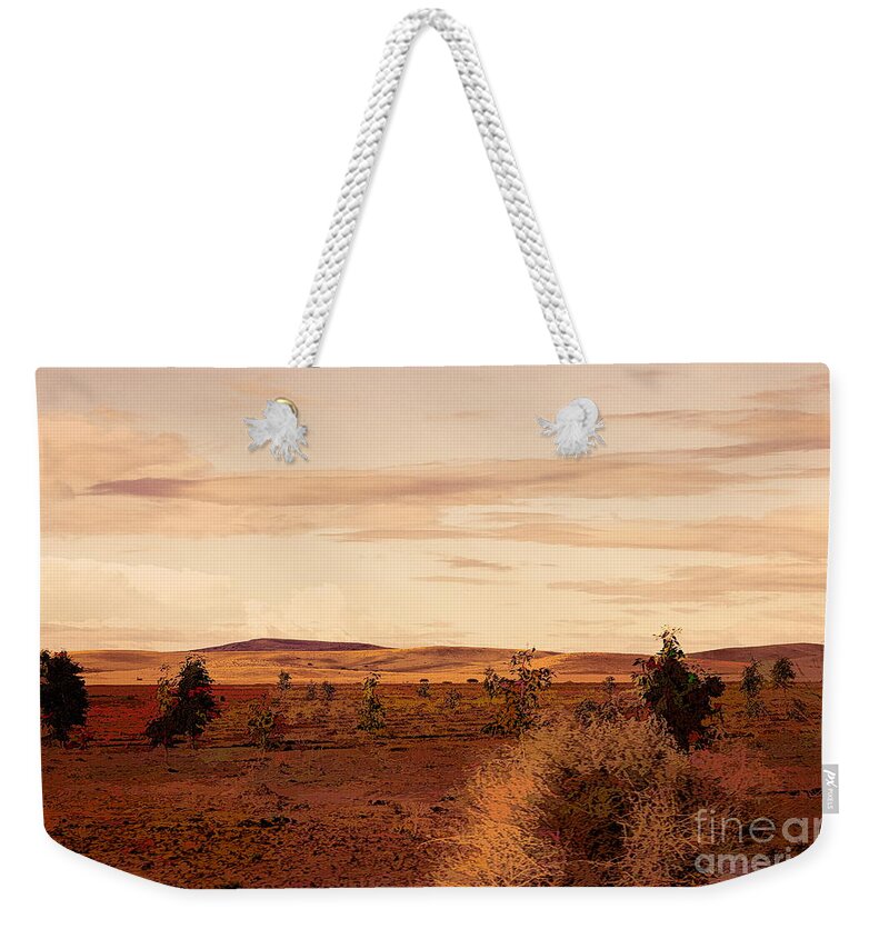 Morocco Weekender Tote Bag featuring the photograph Flat Land Scenic Morocco View from Train Window by Chuck Kuhn