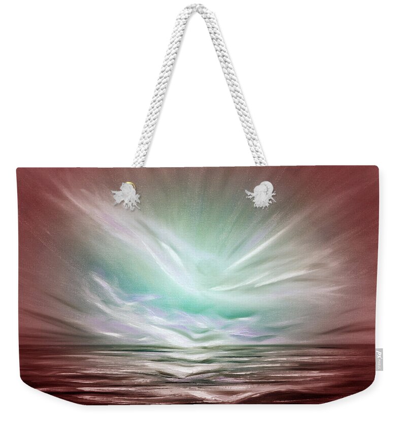 Sunset Weekender Tote Bag featuring the painting Flight at Sunset - Abstract Sunset by Gina De Gorna
