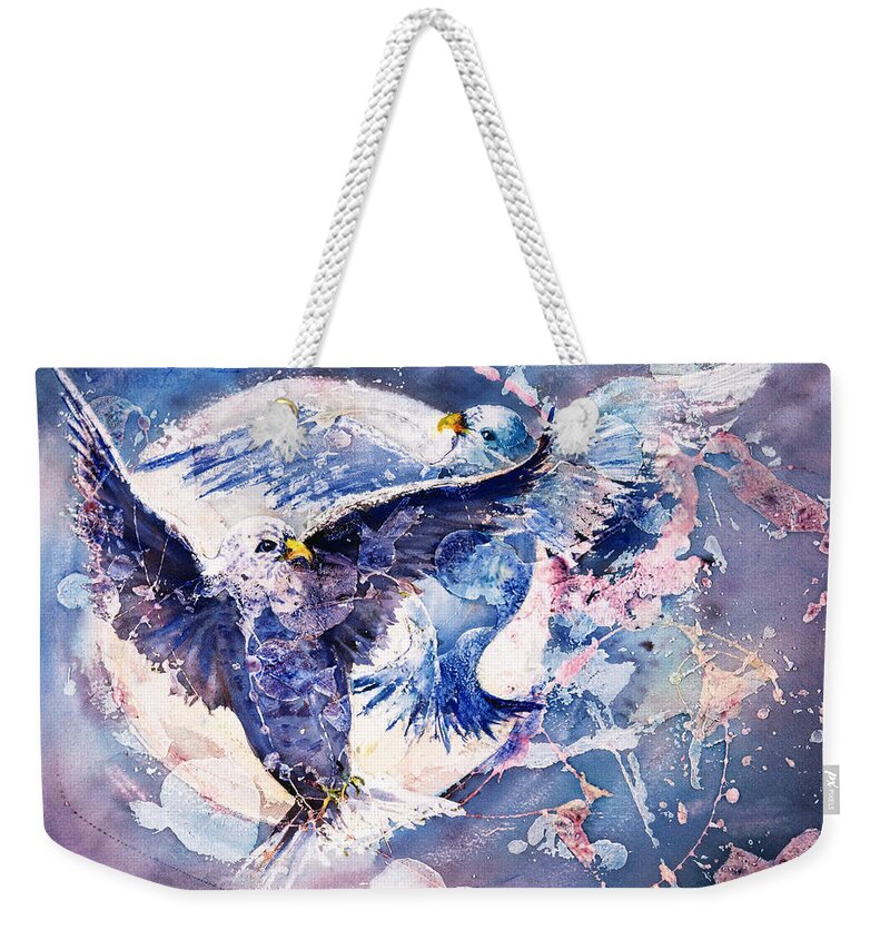  Weekender Tote Bag featuring the painting Flight Of The Doves by Connie Williams