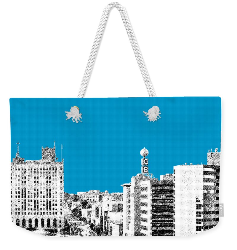 Architecture Weekender Tote Bag featuring the digital art Flint Michigan Skyline - Aqua by DB Artist
