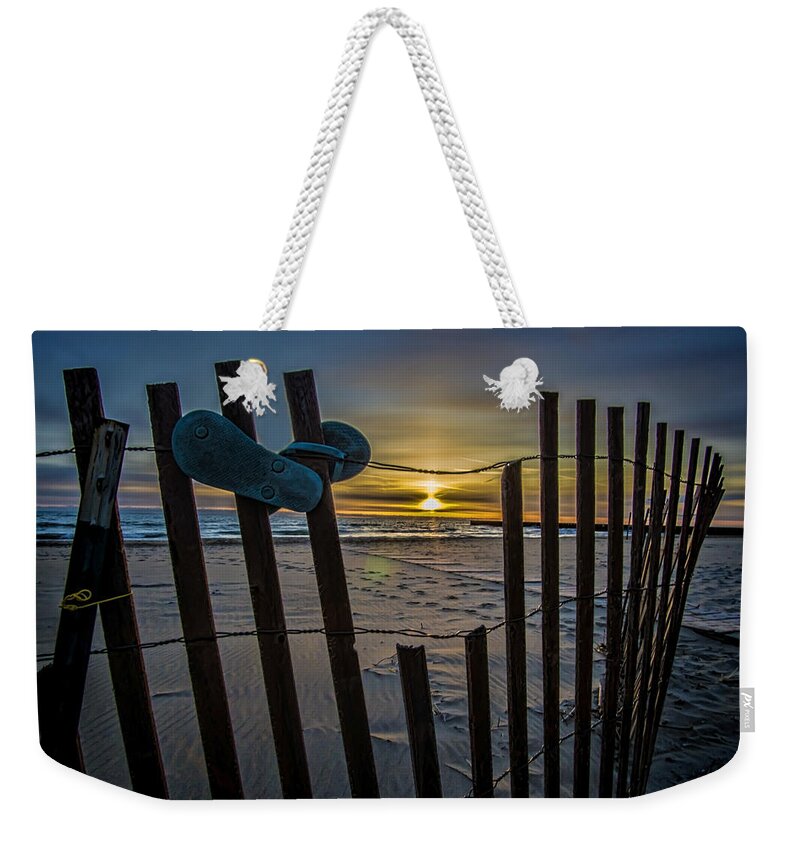 Filp Flops Weekender Tote Bag featuring the photograph Flip Flops On A Beach At Sun Rise by Sven Brogren
