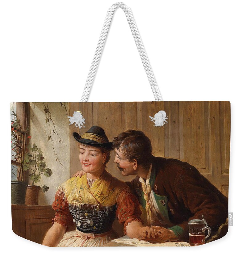 Peter Baumgartner Weekender Tote Bag featuring the painting Flirtation by Peter Baumgartner