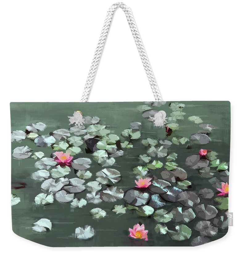 Water Lilies Weekender Tote Bag featuring the digital art Floating by Gina Harrison
