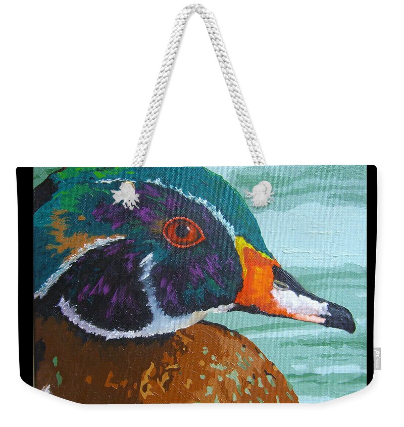 Wood Duck Weekender Tote Bag featuring the painting Floating Jewel by Cheryl Bowman