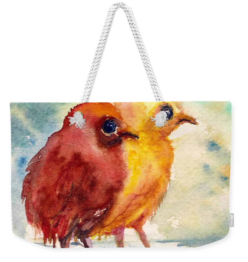 Chicks Weekender Tote Bag featuring the painting Floating to safety by Asha Sudhaker Shenoy
