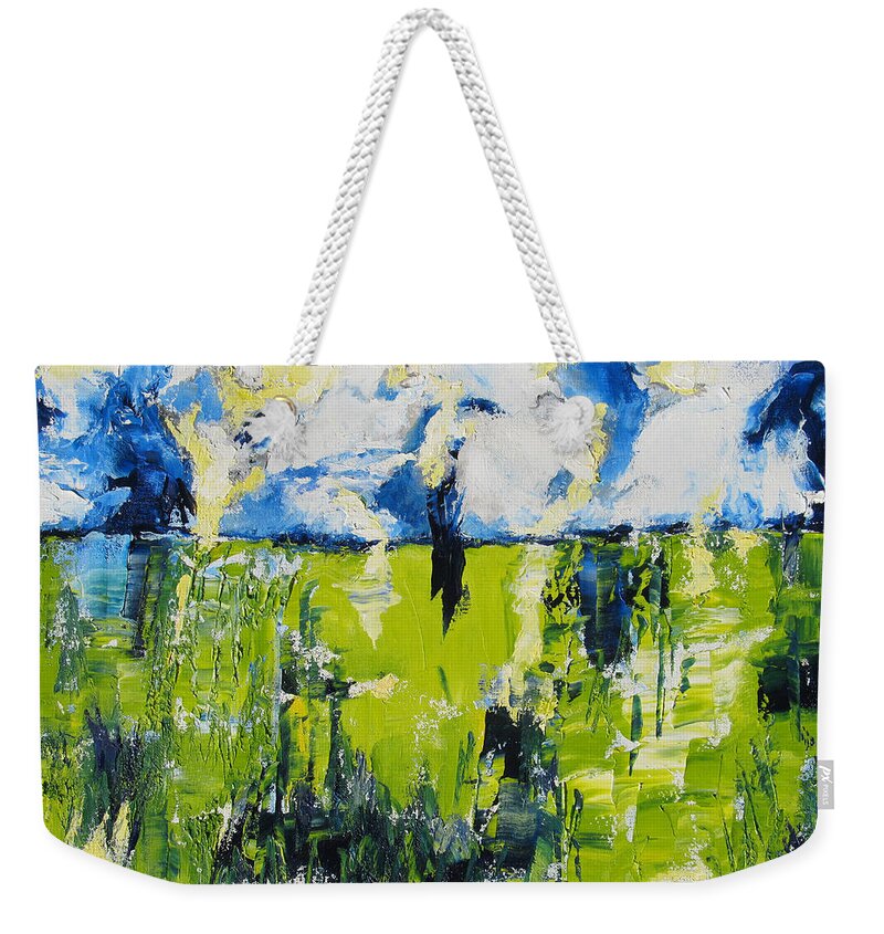 Landscape Weekender Tote Bag featuring the painting Flocks of Angels by Lisa Boyd