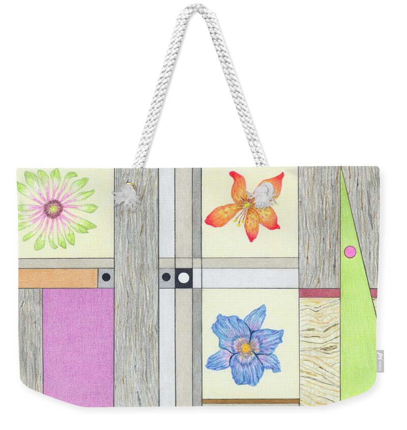 Colored Pencil Weekender Tote Bag featuring the drawing Flora in the Woods by Diana Hrabosky
