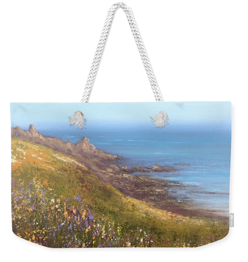 Seascape Weekender Tote Bag featuring the painting A Walk on the Wild Side by Valerie Travers
