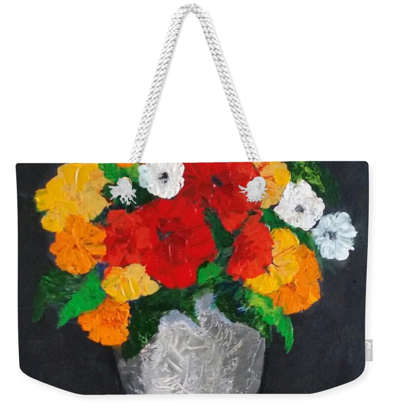 Floral Weekender Tote Bag featuring the painting Floral Elegance by Rosie Sherman
