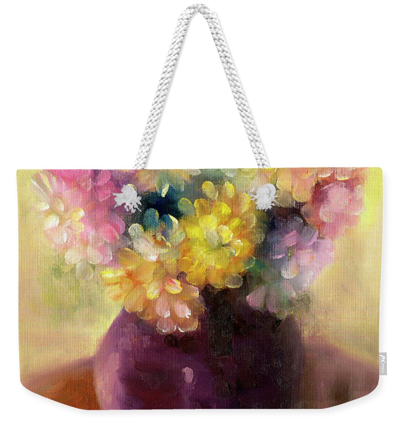 Floral Weekender Tote Bag featuring the painting Floral Oil Sketch by Marlene Book