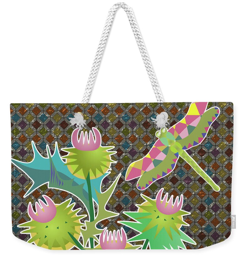 Thistle Weekender Tote Bag featuring the digital art Floral Pattern With Thistle by Ariadna De Raadt