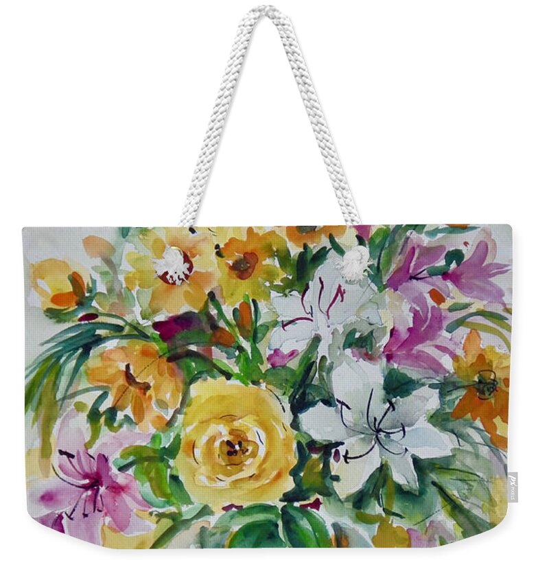 Flowers Weekender Tote Bag featuring the painting Floral Still Life Yellow Rose by Ingrid Dohm