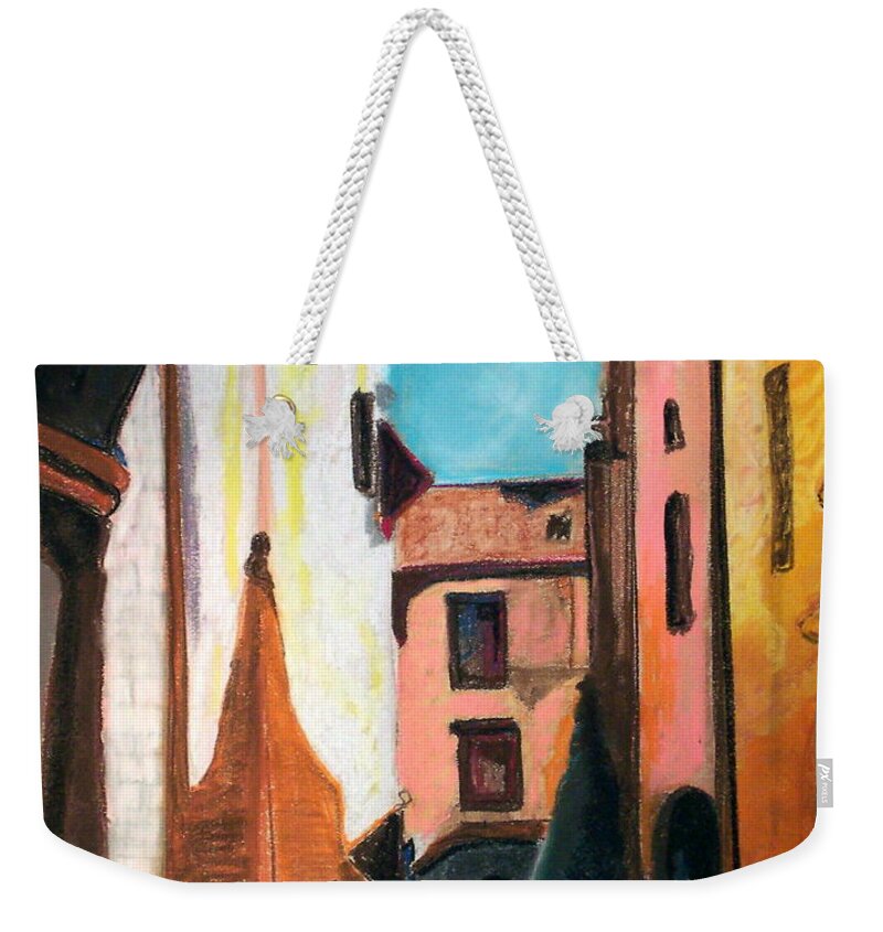 Pastel Weekender Tote Bag featuring the drawing Florence Cove by Patricia Arroyo