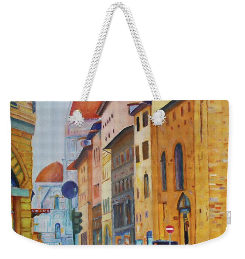Florence Weekender Tote Bag featuring the painting Florence Going to the Duomo by Christiane Kingsley