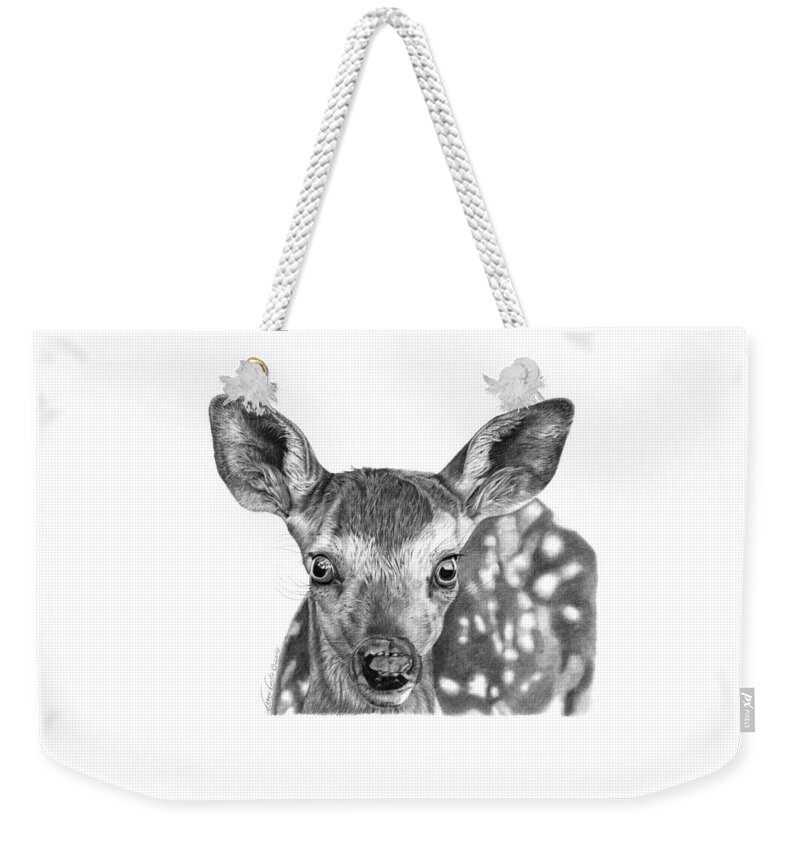 Fawn Weekender Tote Bag featuring the drawing Florry the Fawn by Abbey Noelle