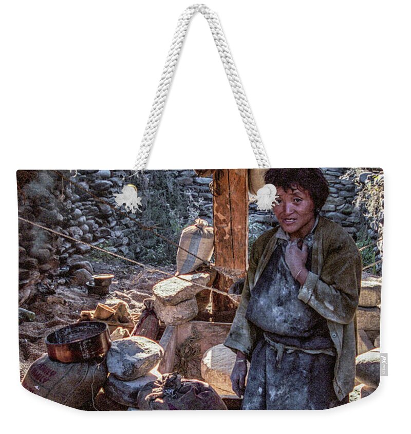  Weekender Tote Bag featuring the photograph flour mill in the countryside of Bhutan.... by Paul Vitko