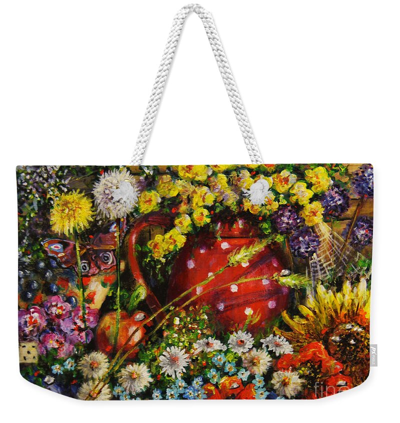 Flower Extravaganza Weekender Tote Bag featuring the painting Flower Extravaganza by Dariusz Orszulik