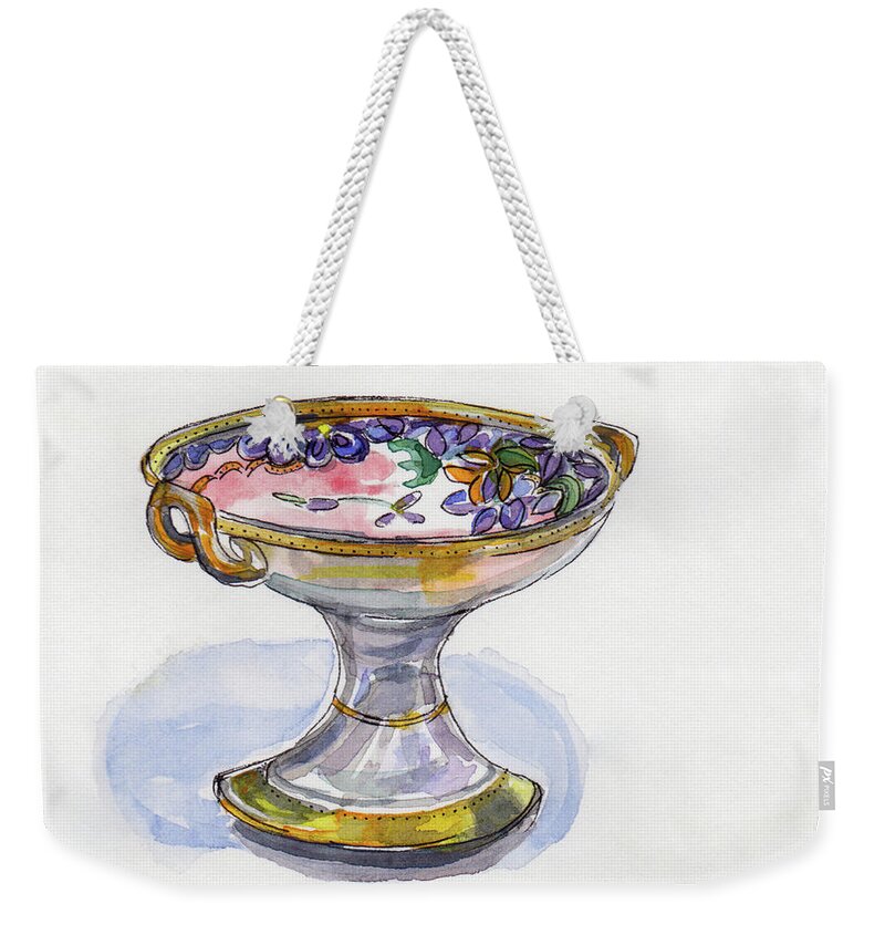 Flower Pedestal Dish Weekender Tote Bag featuring the painting Flower Pedestal Dish by Julie Maas