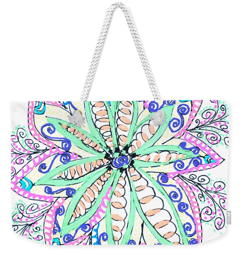 Caregiver Weekender Tote Bag featuring the drawing Flower Power by Carole Brecht