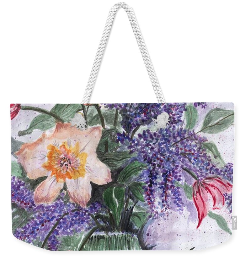 Vase Weekender Tote Bag featuring the painting Flower study nineteen by Darren Cannell