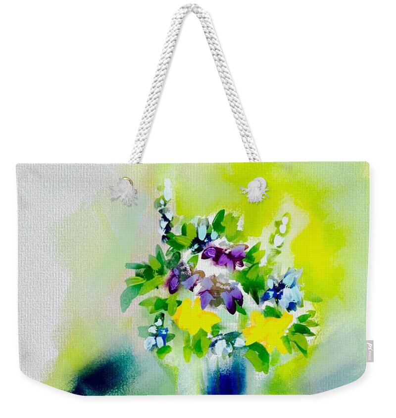 Ipad Painting Weekender Tote Bag featuring the digital art Flowers at Home by Frank Bright