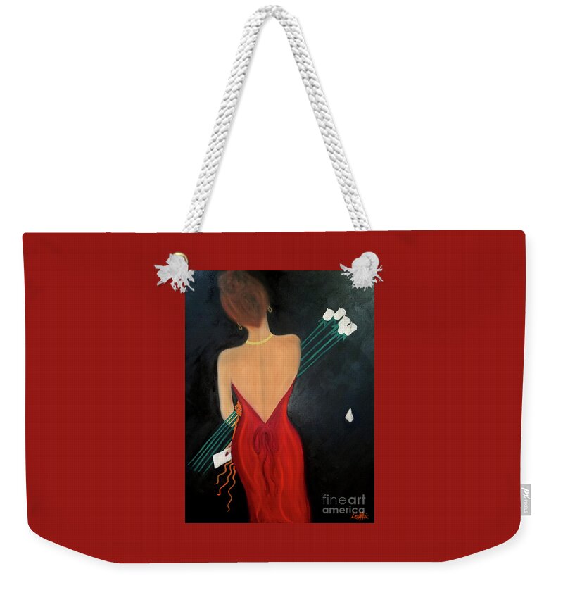 Lady In Red Weekender Tote Bag featuring the painting Flowers From A Friend by Artist Linda Marie