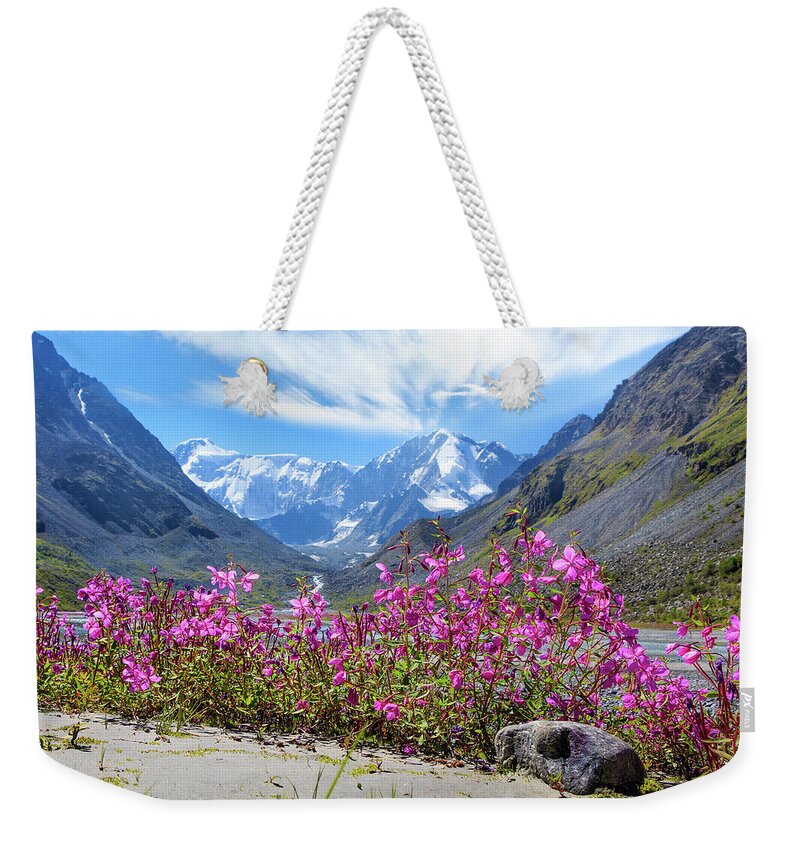Russian Artists New Wave Weekender Tote Bag featuring the photograph Flowers of the Mountains, Altai by Victor Kovchin