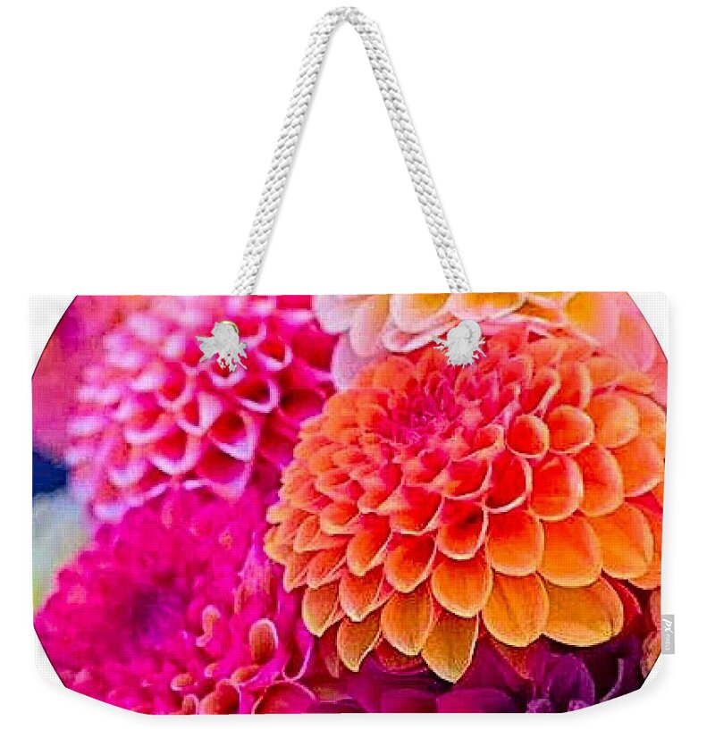 Flowers Colorful Orange Pink Weekender Tote Bag featuring the photograph Flowers by Sarah Waldman