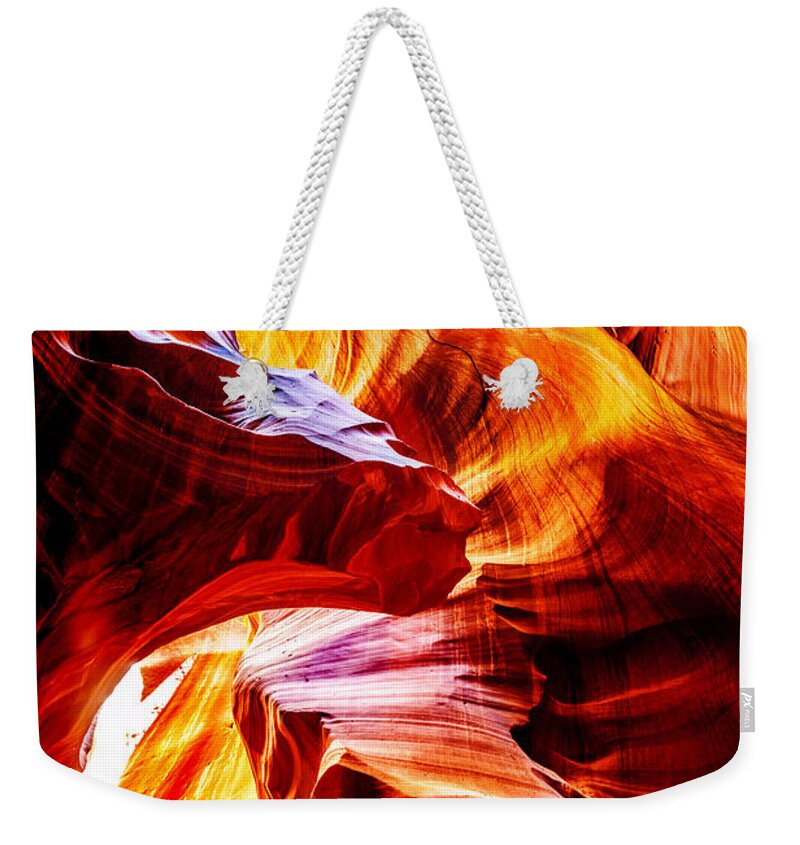 Upper Antelope Canyon Weekender Tote Bag featuring the photograph Flowing by Az Jackson