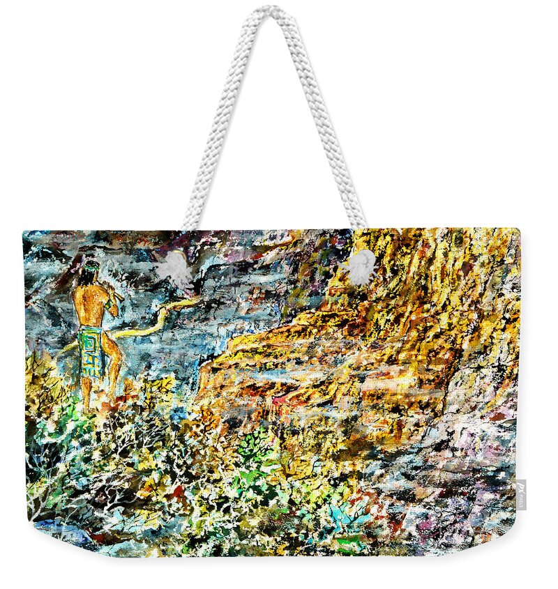 Watercolor Weekender Tote Bag featuring the painting Flutes Breath by Almo M