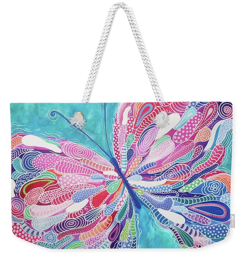 Butterfly Weekender Tote Bag featuring the painting Fluttering Jewel by Beth Ann Scott