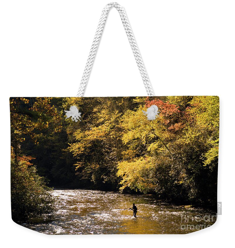 Adult Weekender Tote Bag featuring the photograph Fly Fisherman on the Tellico - D010008 by Daniel Dempster