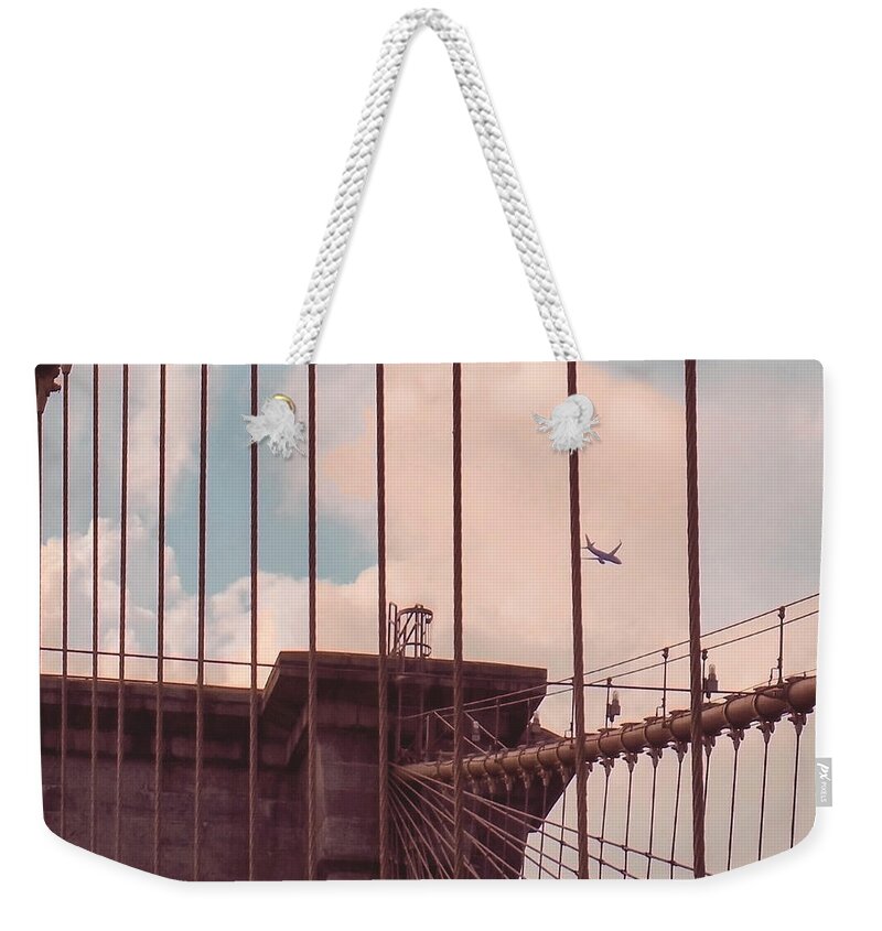 Brookyln Bridge Weekender Tote Bag featuring the photograph Fly Over Brooklyn by Charlie Cliques
