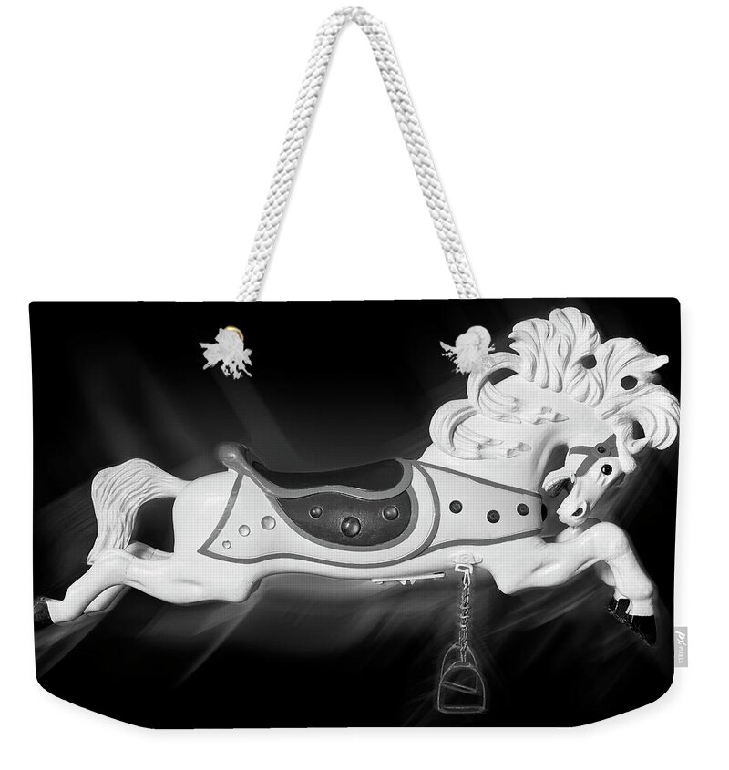 Carousel Horse Weekender Tote Bag featuring the photograph Flying Horse Black and White by Kelley King