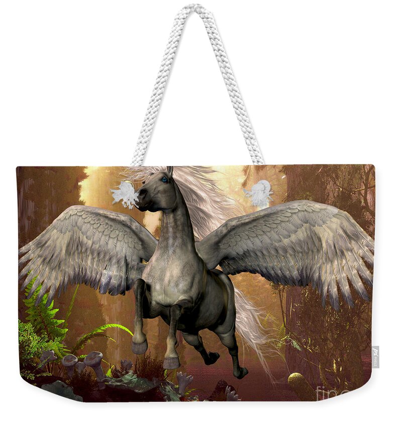 Pegasus Weekender Tote Bag featuring the painting Flying Pegasus by Corey Ford