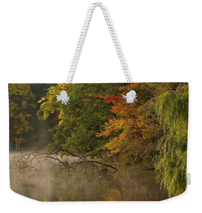 Fall Weekender Tote Bag featuring the photograph Fog Rolls into Fall by Thomas Young