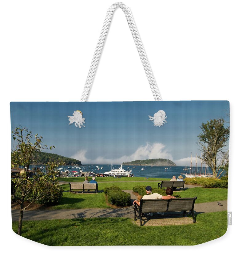 acadia National Park Weekender Tote Bag featuring the photograph Fog Show Over the Porcupine Islands by Paul Mangold