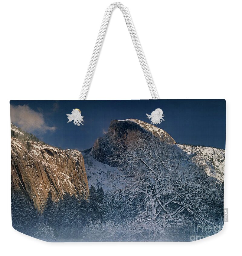 Yosemite National Park Weekender Tote Bag featuring the photograph Fog Shrouded Black Oak Half Dome Yosemite Np California by Dave Welling